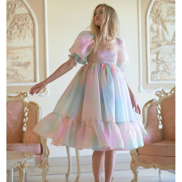 Selkie The Rainbow French Puff Midi Dress - Picture 2 of 12